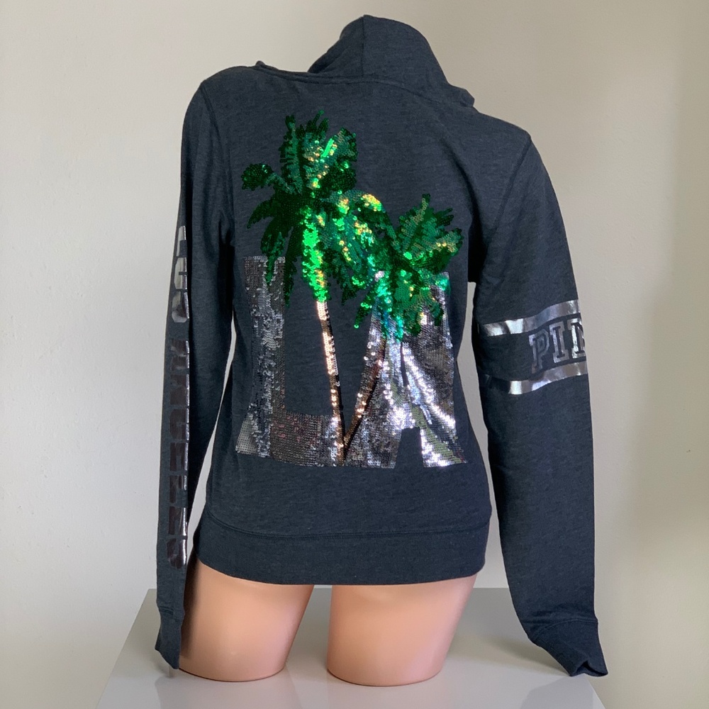 Victoria’s Secret PINK Destination Hoodie Sequin Bling LA Los Angeles Palms S